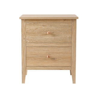 Nell 2 Drawer Bedside Feather & Black Table - Light Wood