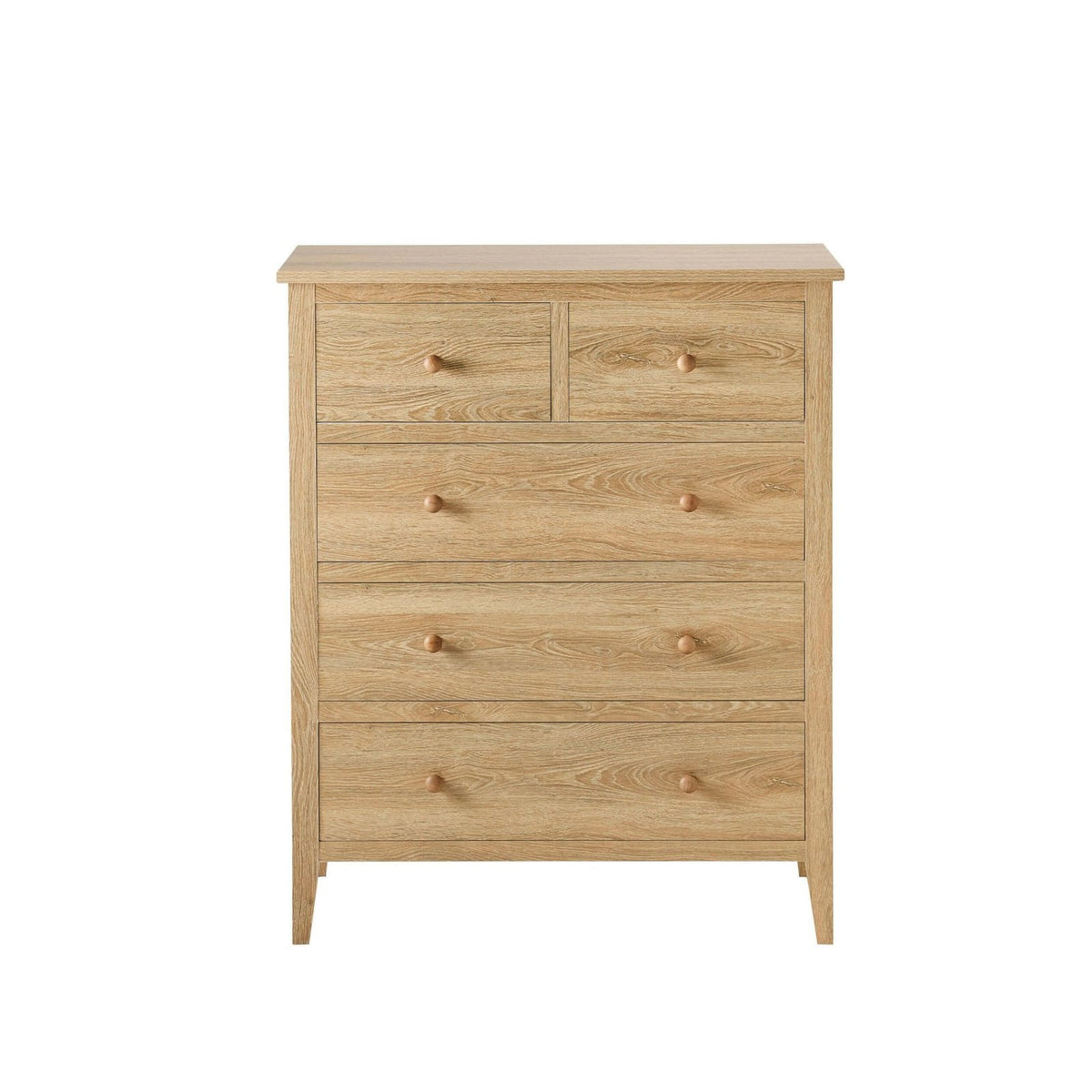 Nell 5 Drawer Feather & Black Chest - Light Wood