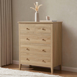 Nell 5 Drawer Feather & Black Chest - Light Wood