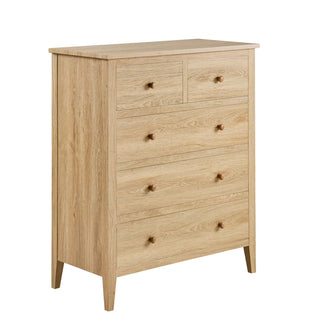 Nell 5 Drawer Feather & Black Chest - Light Wood