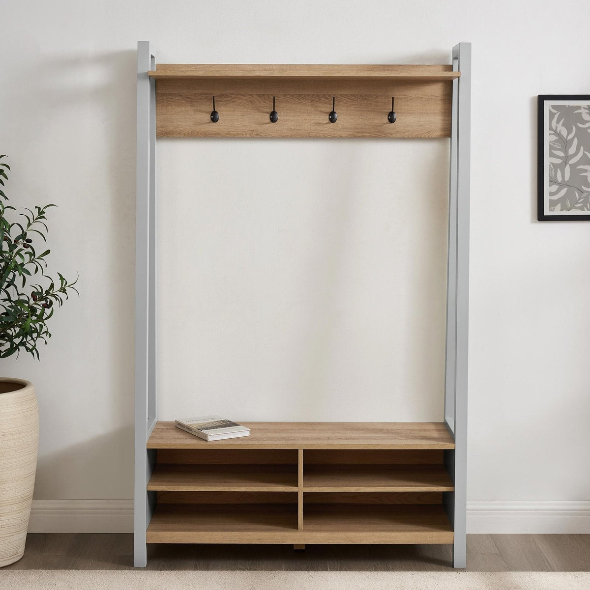 Nell Hallway Shelf with Hooks - Grey – Black & Feather