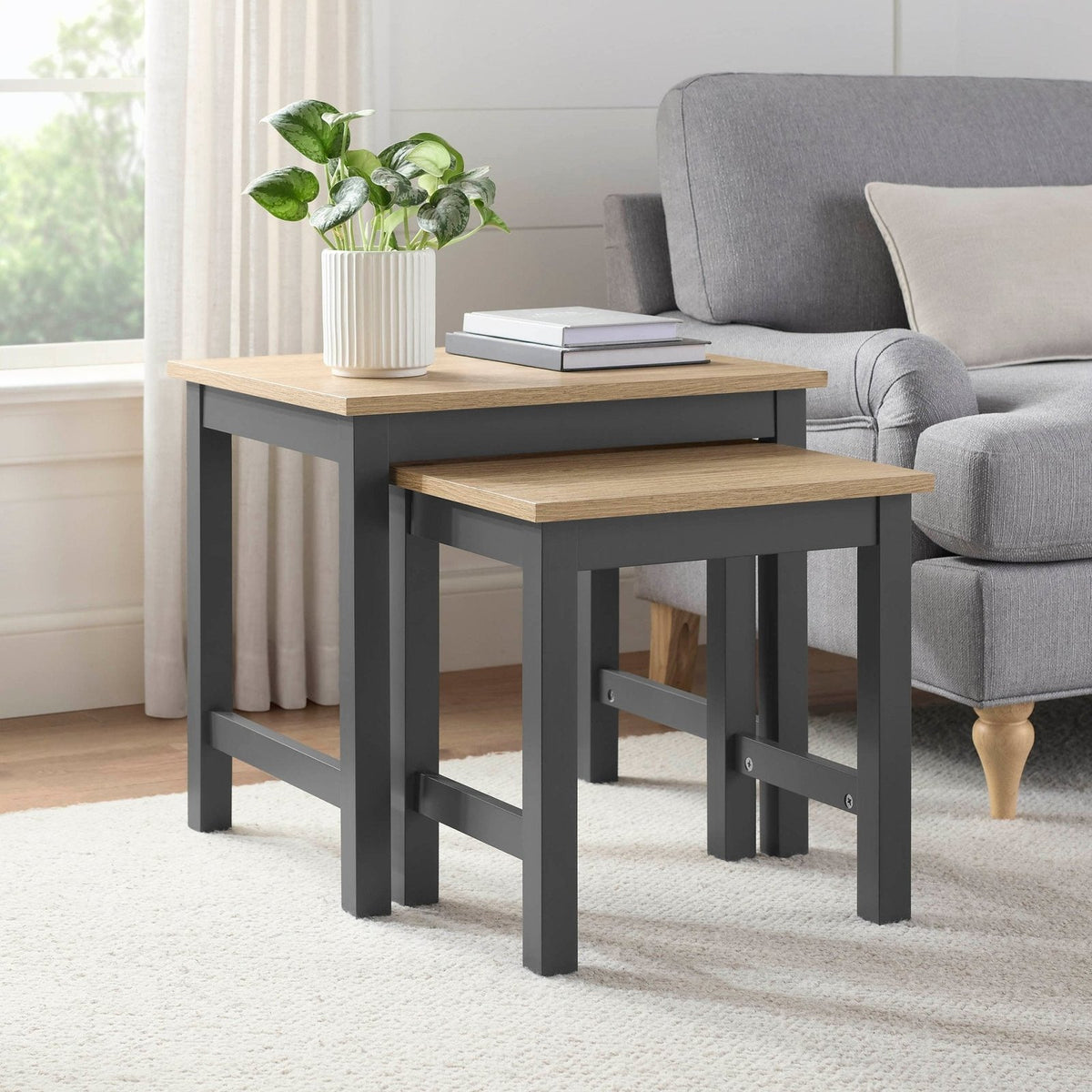 Nell Nesting Side Feather & Black Table - Charcoal