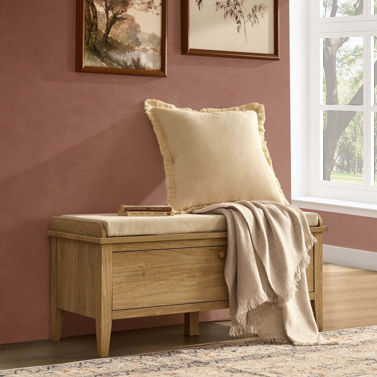 Nell Seated Storage Cabinet Feather & Black  - Light Wood