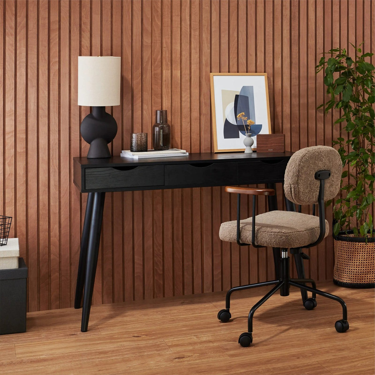 Neptun Wooden 3 Drawer Desk | Black – Laura Ashley