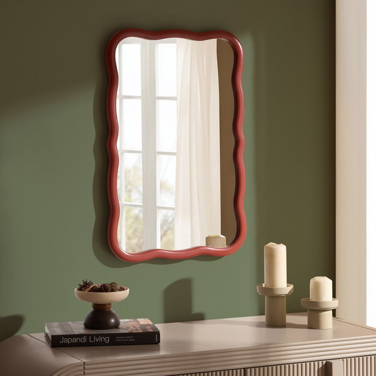 Niamh Wavy Wall Black & Feather Mirror - Terracotta