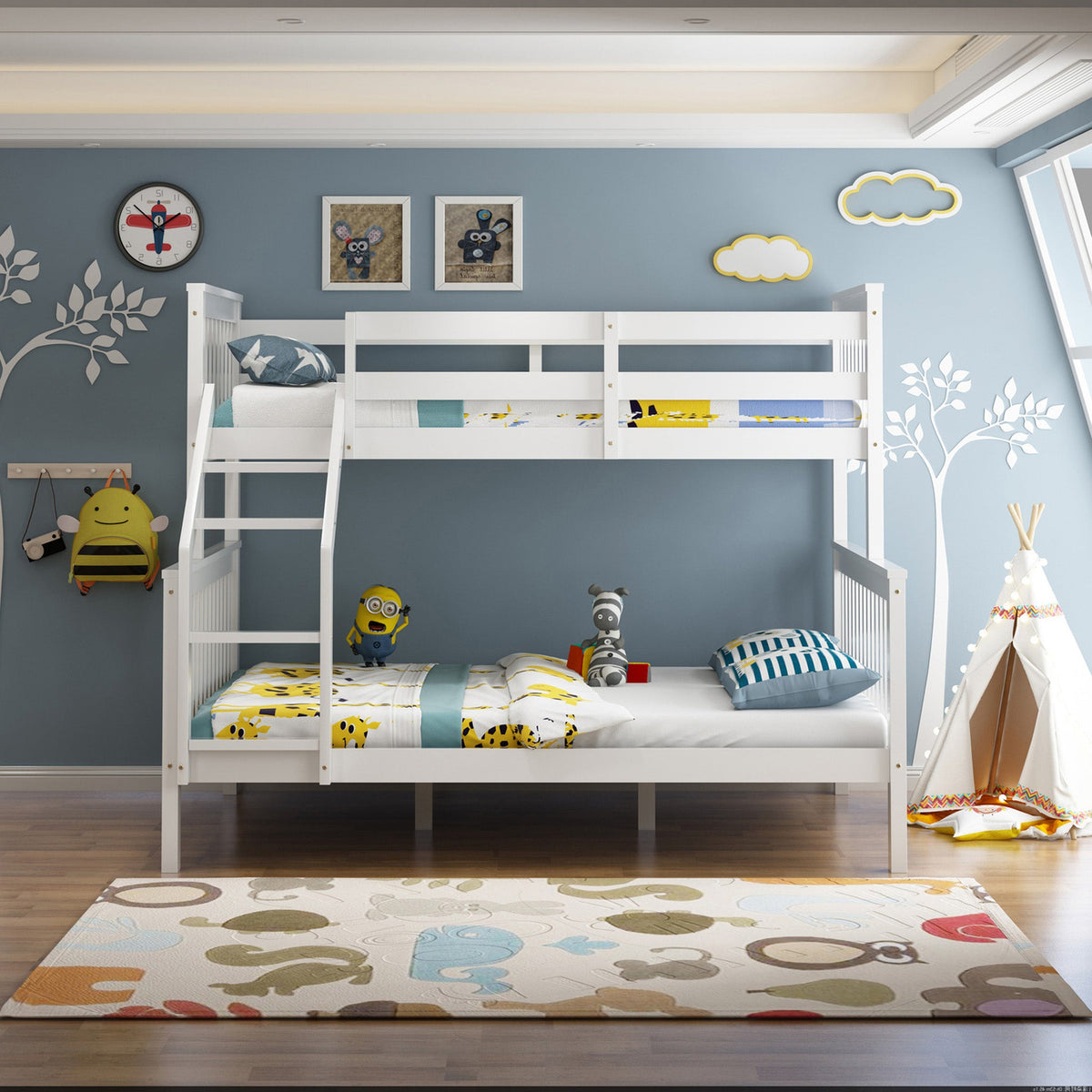 Noah White Wooden Triple Sleeper LauraAshley Bunk Bed - Double &amp; Single