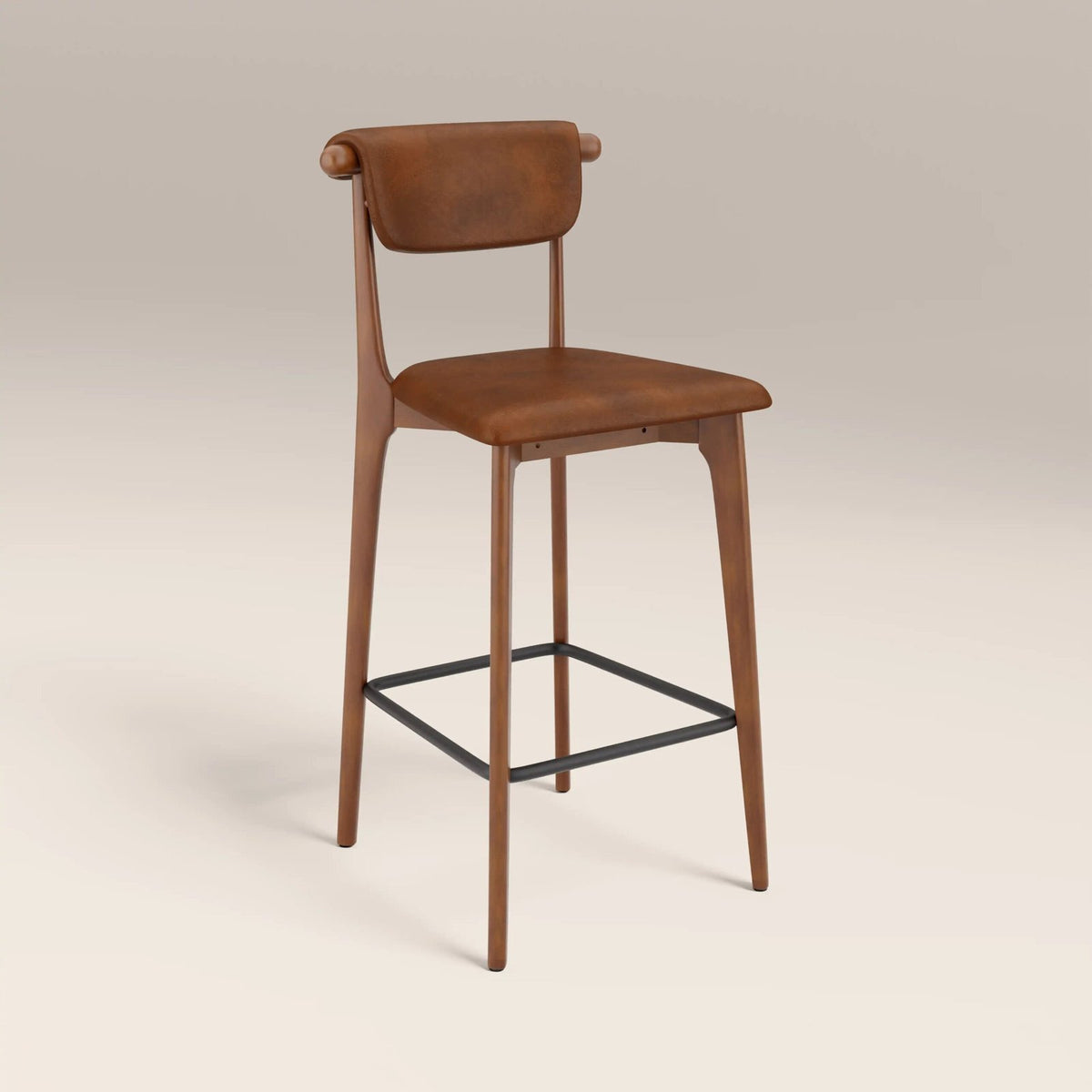 Nobu Bar Stool | Vintage Tan Faux Leather & Walnut – Laura Ashley
