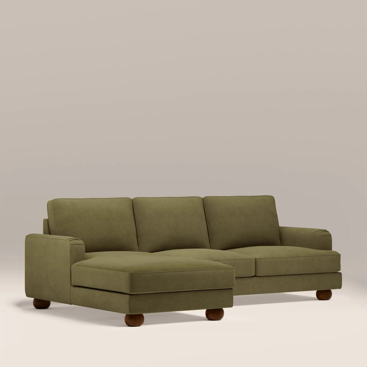Nola Left Hand Chaise Sofa Laura Ashley | Moss Green Sustainable Mohair Velvet