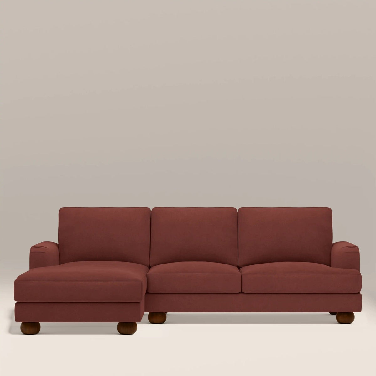 Nola Left Hand Chaise Sofa Laura Ashley UK | Rust Red Sustainable Velvet