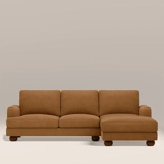 Nola Right Hand Chaise Sofa Laura Ashley | Caramel Brown Sustainable Mohair Velvet