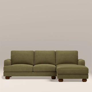 Nola Right Hand Chaise Sofa | Moss Green Sustainable Mohair Velvet – Laura Ashley UK