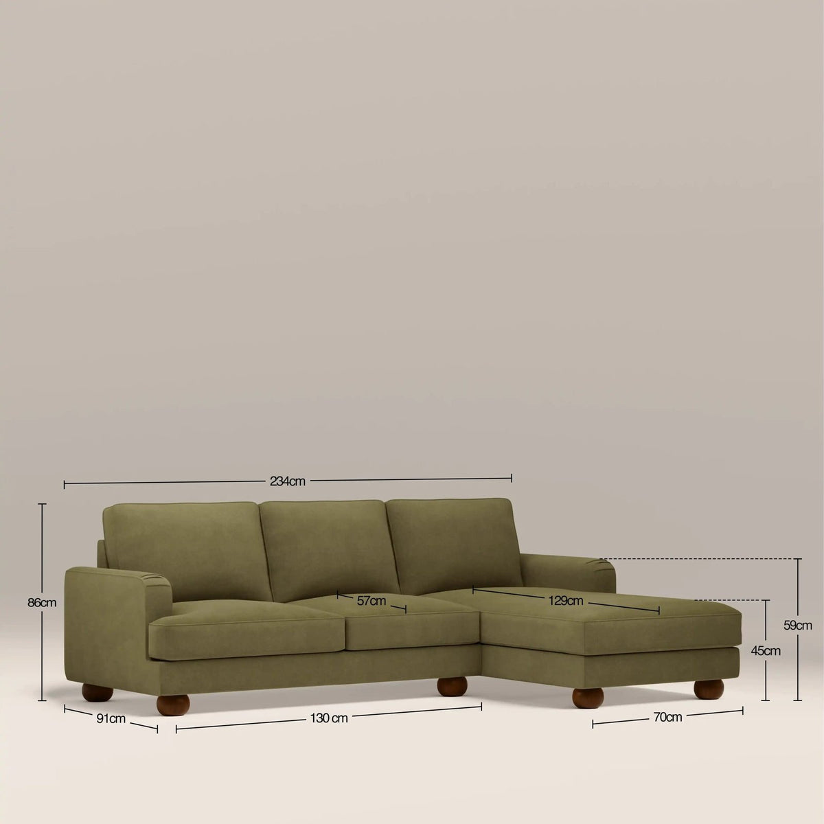 Nola Right Hand Chaise Sofa | Moss Green Sustainable Mohair Velvet – Laura Ashley UK