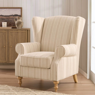 Nora Armchair - Feather & Black Natural Stitched Stripe