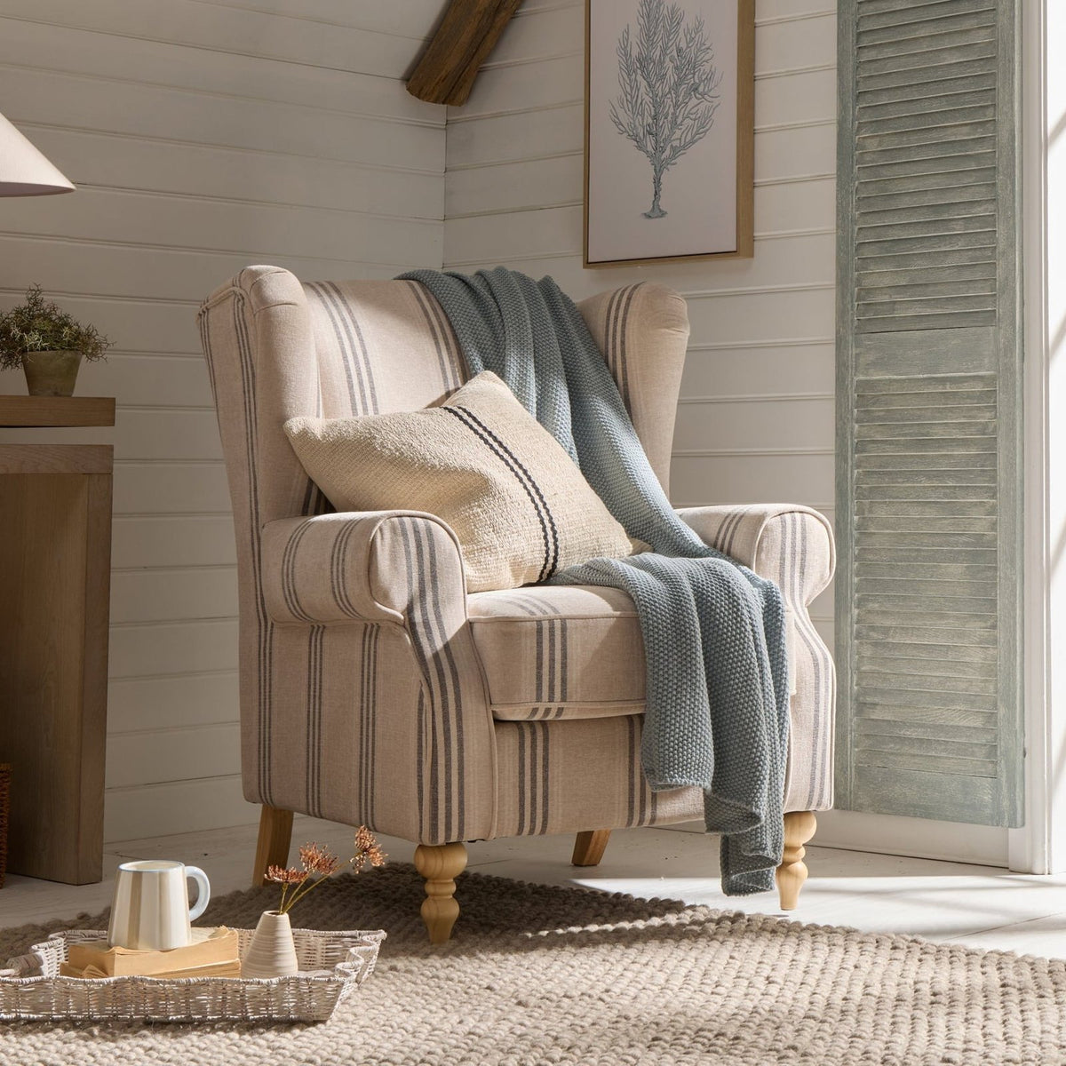 Nora Armchair Feather & Black - Natural Stripe