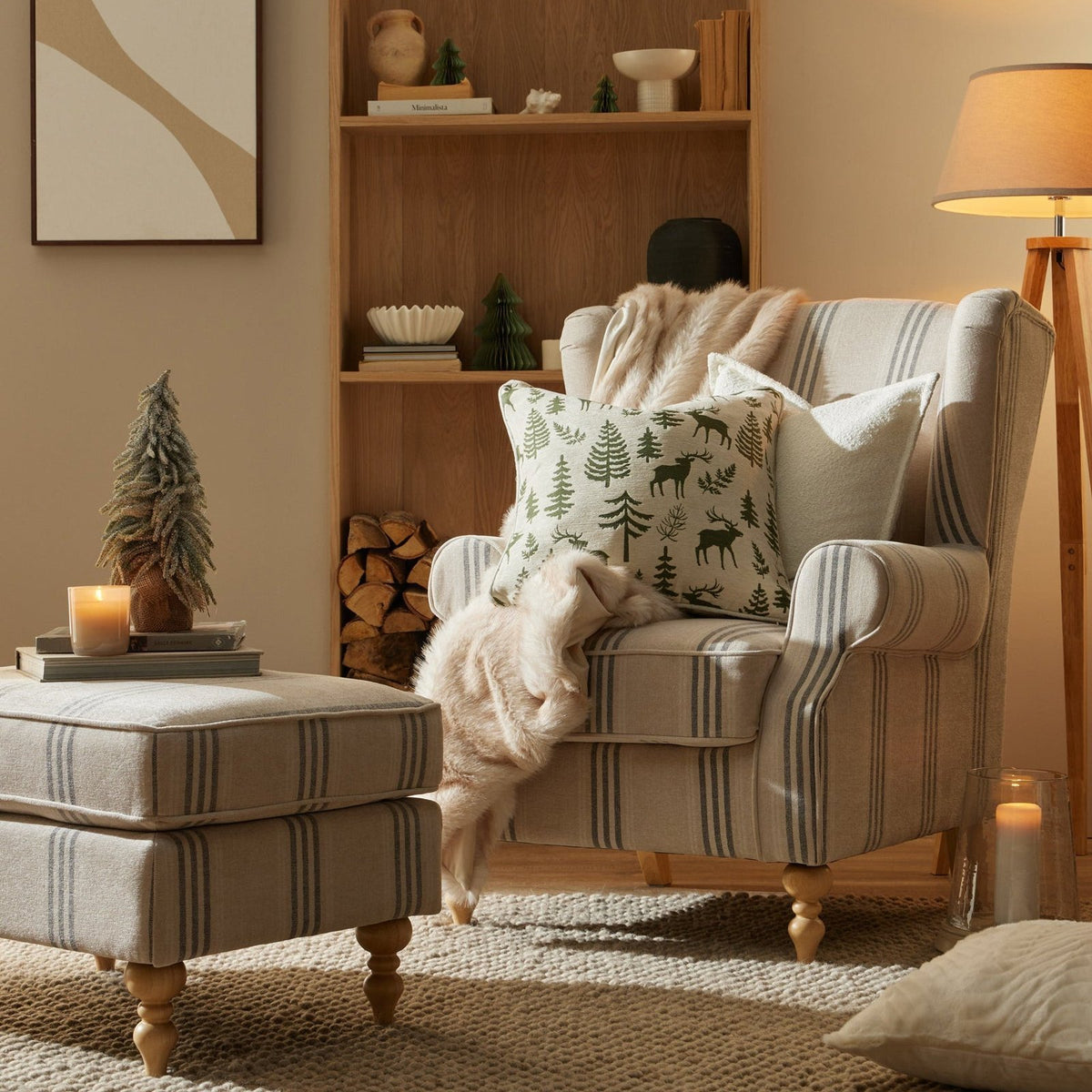 Nora Armchair Feather & Black - Natural Stripe