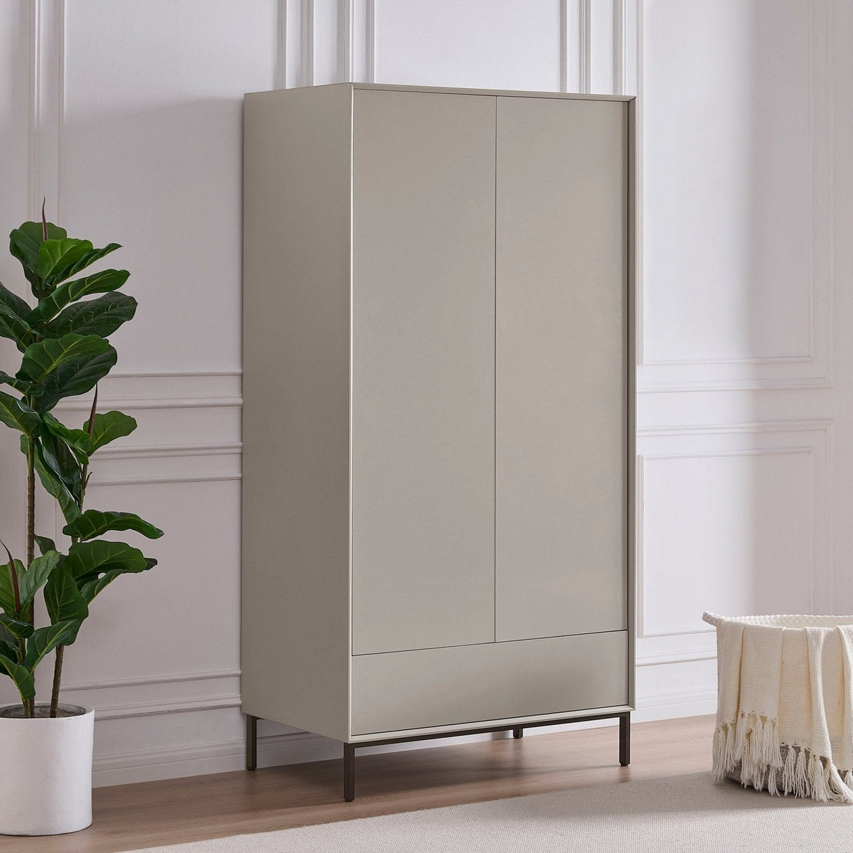 Nova 2 Door Wardrobe Feather & Black with Drawer  - Taupe