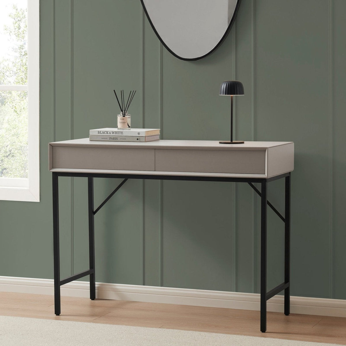 Nova Dressing Table Black & Feather Console - Taupe