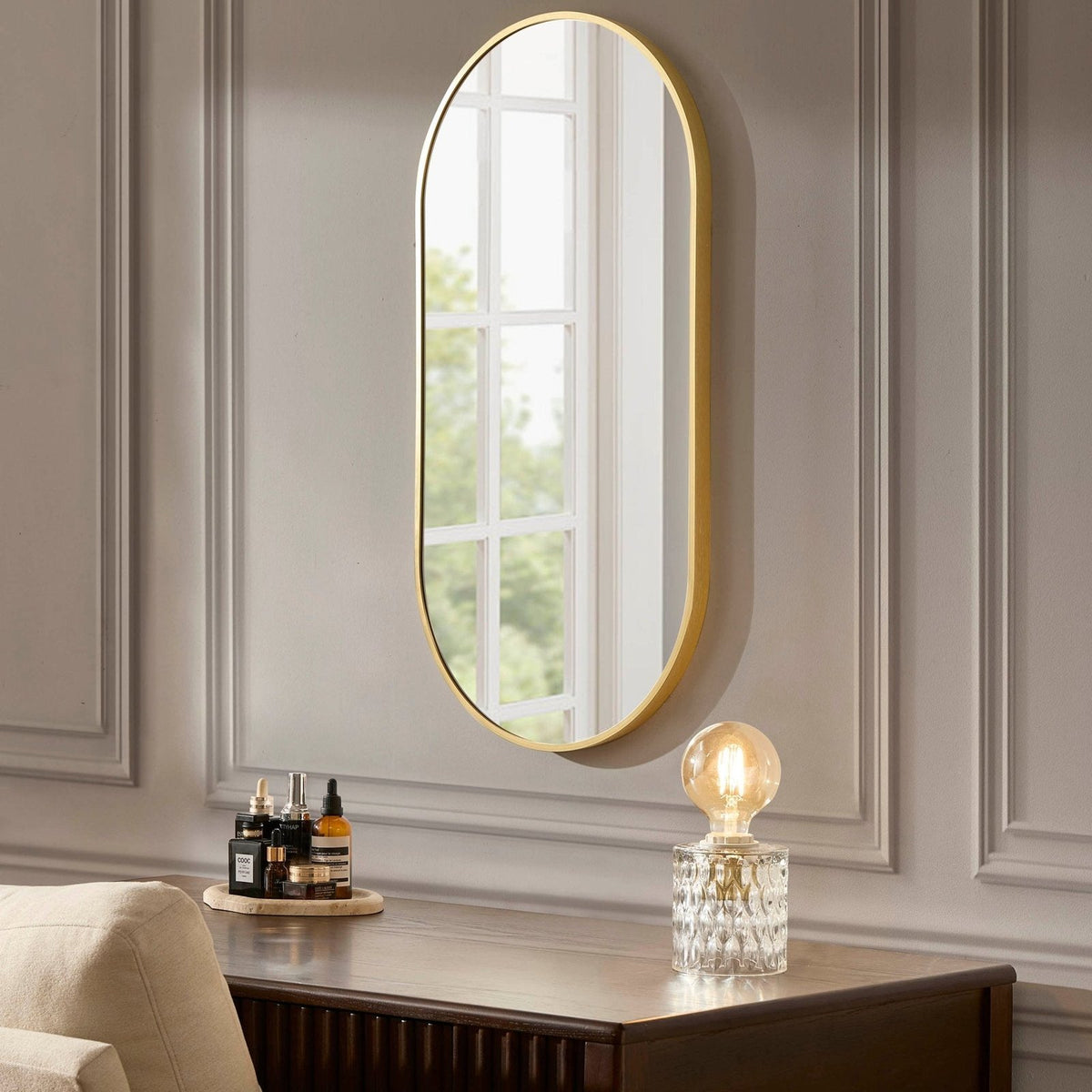 Oval Wall Mirror - Gold – Feather & Black