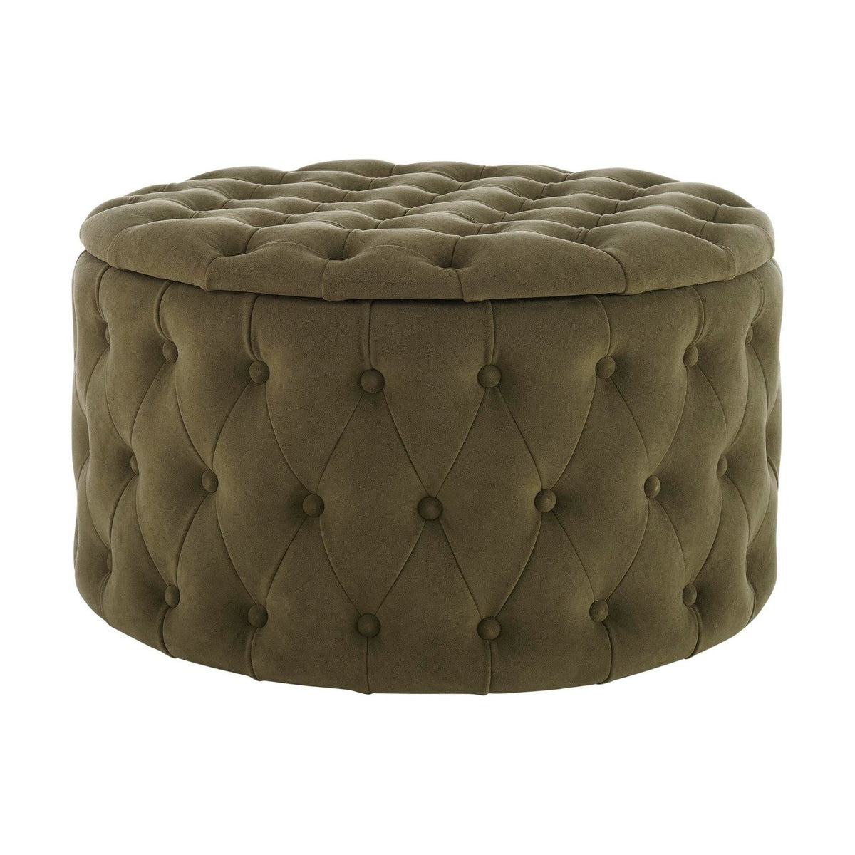 Paisley Buttoned Round Storage Pouffe - Olive – Black & Feather