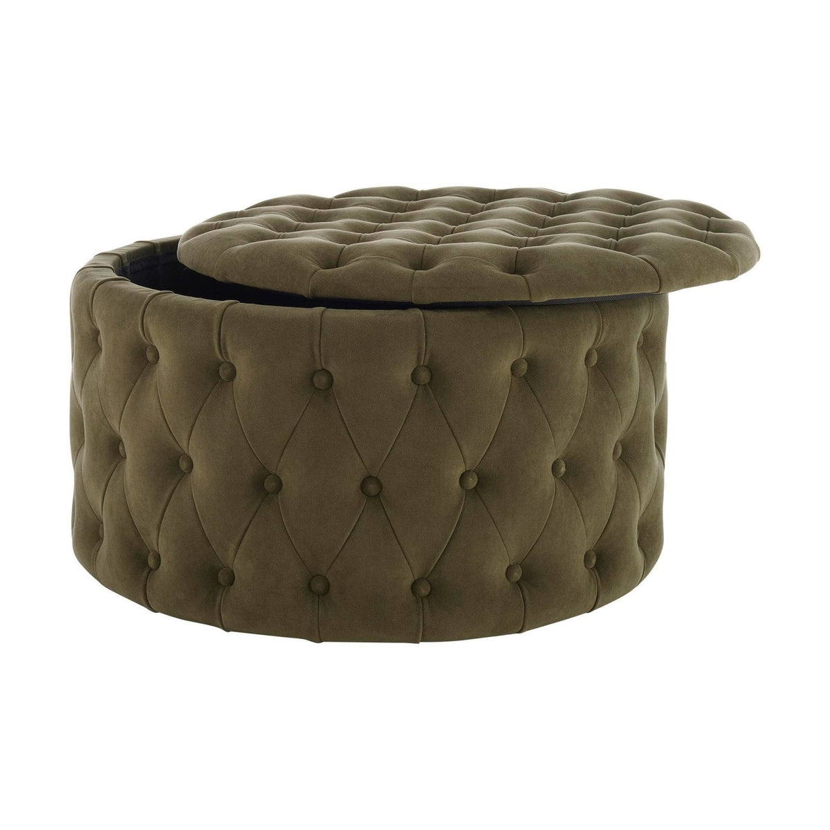 Paisley Buttoned Round Storage Pouffe - Olive – Black & Feather