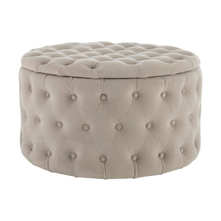 Paisley Buttoned Round Storage Pouffe - Sand – Feather & Black