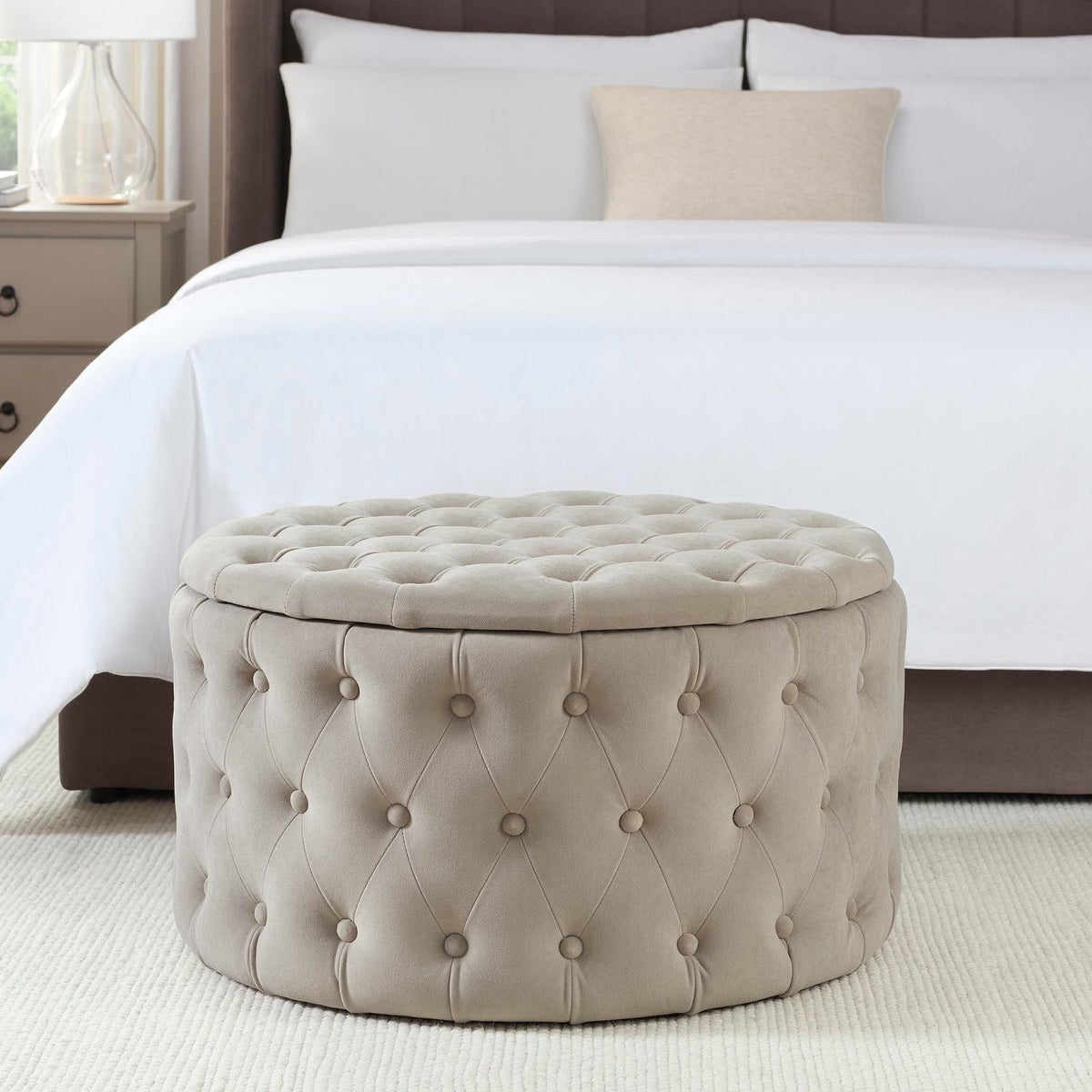 Paisley Buttoned Round Storage Pouffe - Sand – Feather & Black