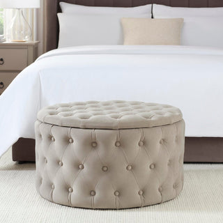 Paisley Buttoned Round Storage Pouffe - Sand – Feather & Black