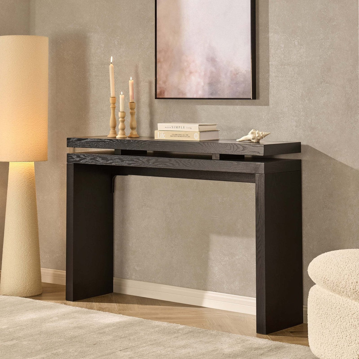 Penny Ash Console Feather & Black Table  - Black