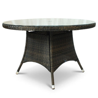 Phuket Rattan Round 4 Seat Dining Set with Armchairs and Dark Grey Cushions – Laura Ashley