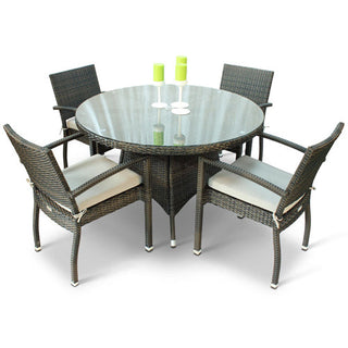 Phuket Rattan Round 4 Seat Dining Set with Armchairs and Dark Grey Cushions – Laura Ashley