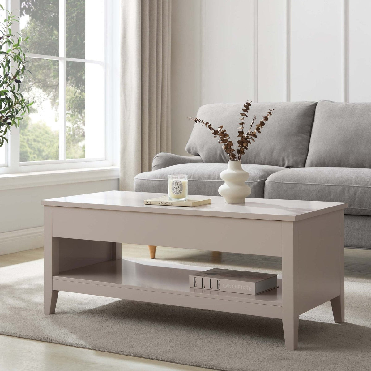 Poppy Coffee Table Feather & Black Desk - Pebble