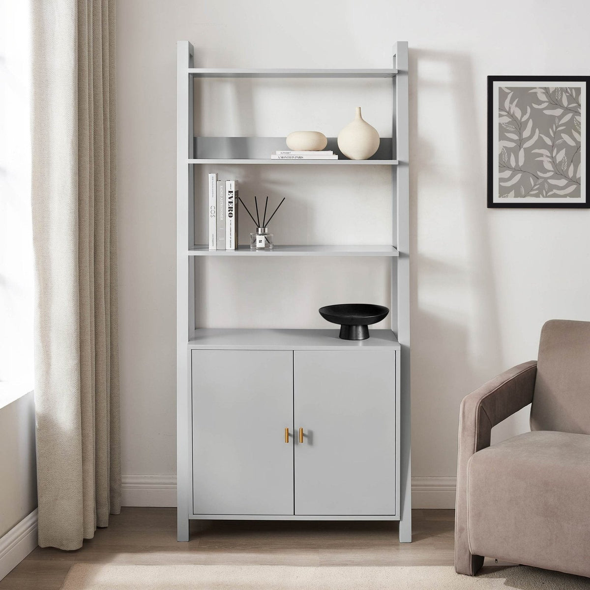 Poppy Hallway Shelf Black & Feather with Cupboard - Grey