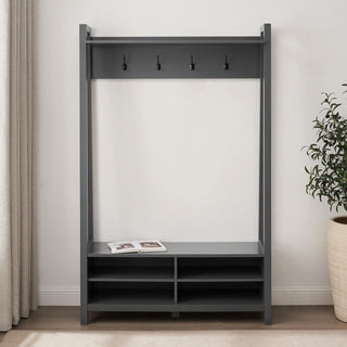 Poppy Hallway Shelf Feather & Black with Hooks - Charcoal