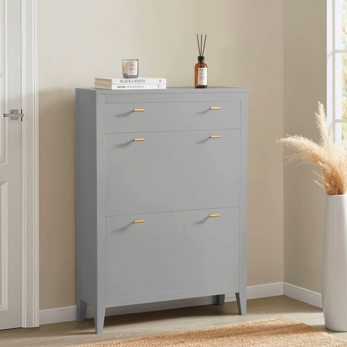 Poppy Shoe Black & Feather Cabinet - Grey