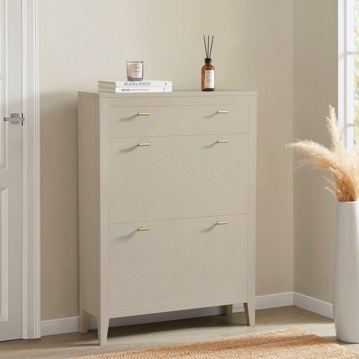Poppy Shoe Black & Feather Cabinet - Pebble