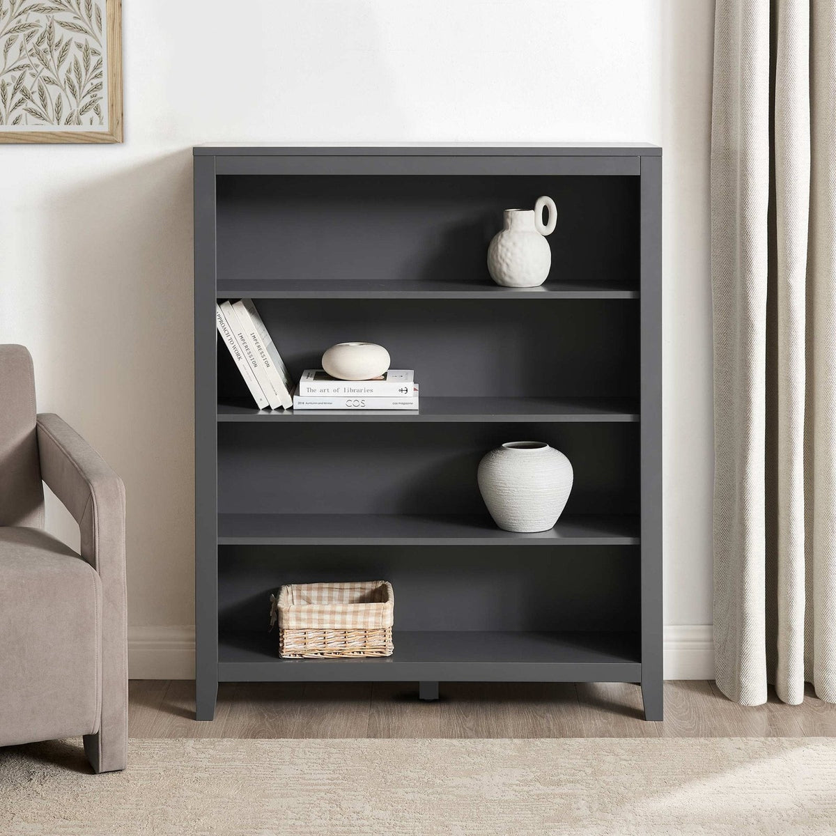Poppy Small Feather & Black Bookshelf - Charcoal