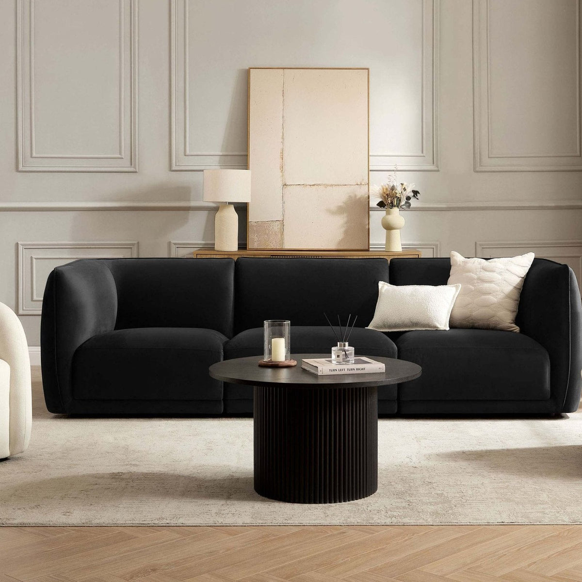 Porto 3 Seater Modular Feather & Black Sofa - Velvet Ink