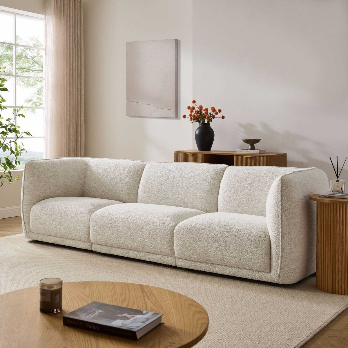 Porto 3 Seater Modular Sofa - Boucle Ivory – Feather & Black