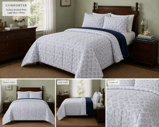 Scallop Seashell STANDARD Comforter, Quilt &amp; Bedspread - White &amp; Blue