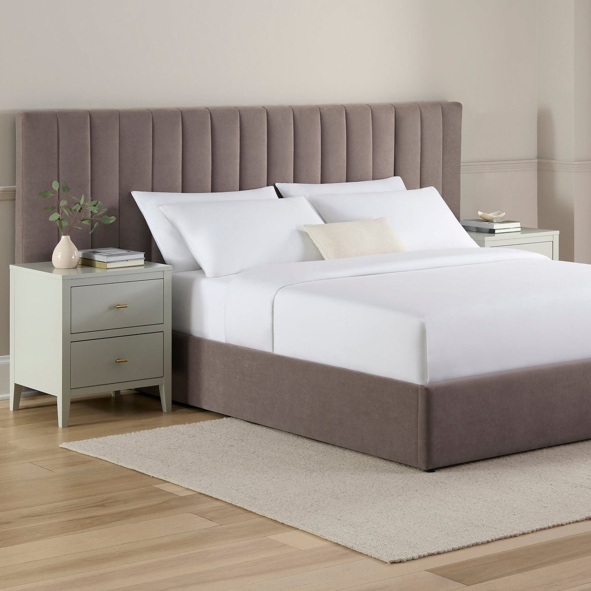 Providence Ottoman Black & Feather Bed - Taupe