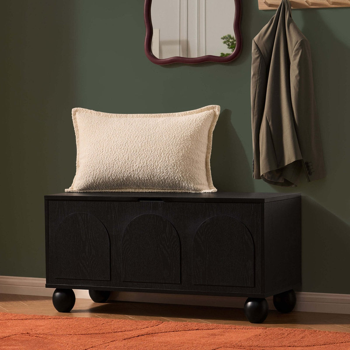 Rachel Arch Front Feather & Black Seated Storage - Black