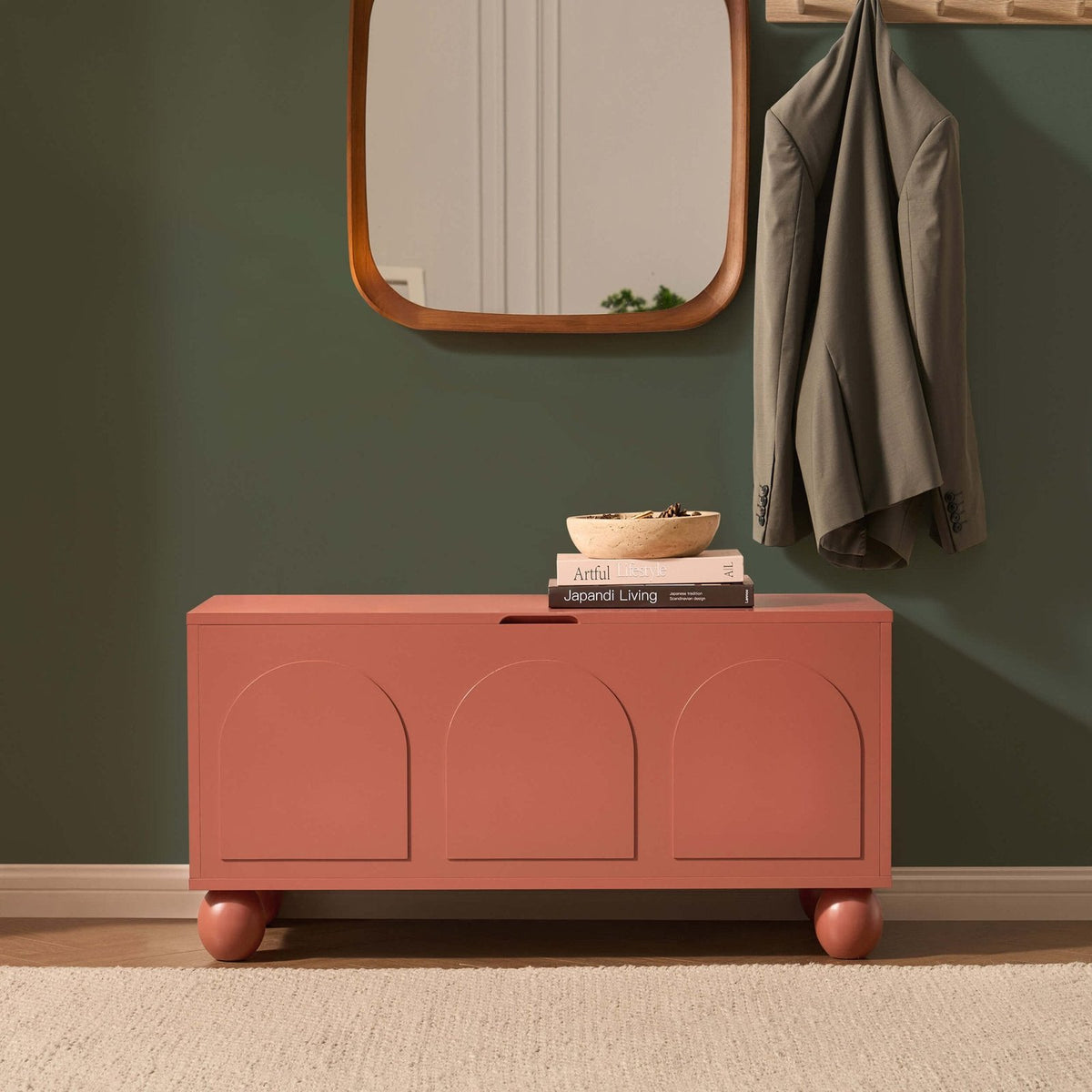 Rachel Arch Front Feather & Black Seated Storage - Terracotta