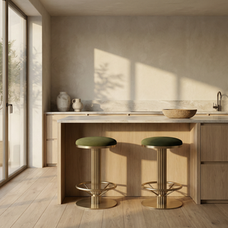 Rafferty Swivel Bar Stool | Olive Green Sustainable Velvet & Brass – Laura Ashley