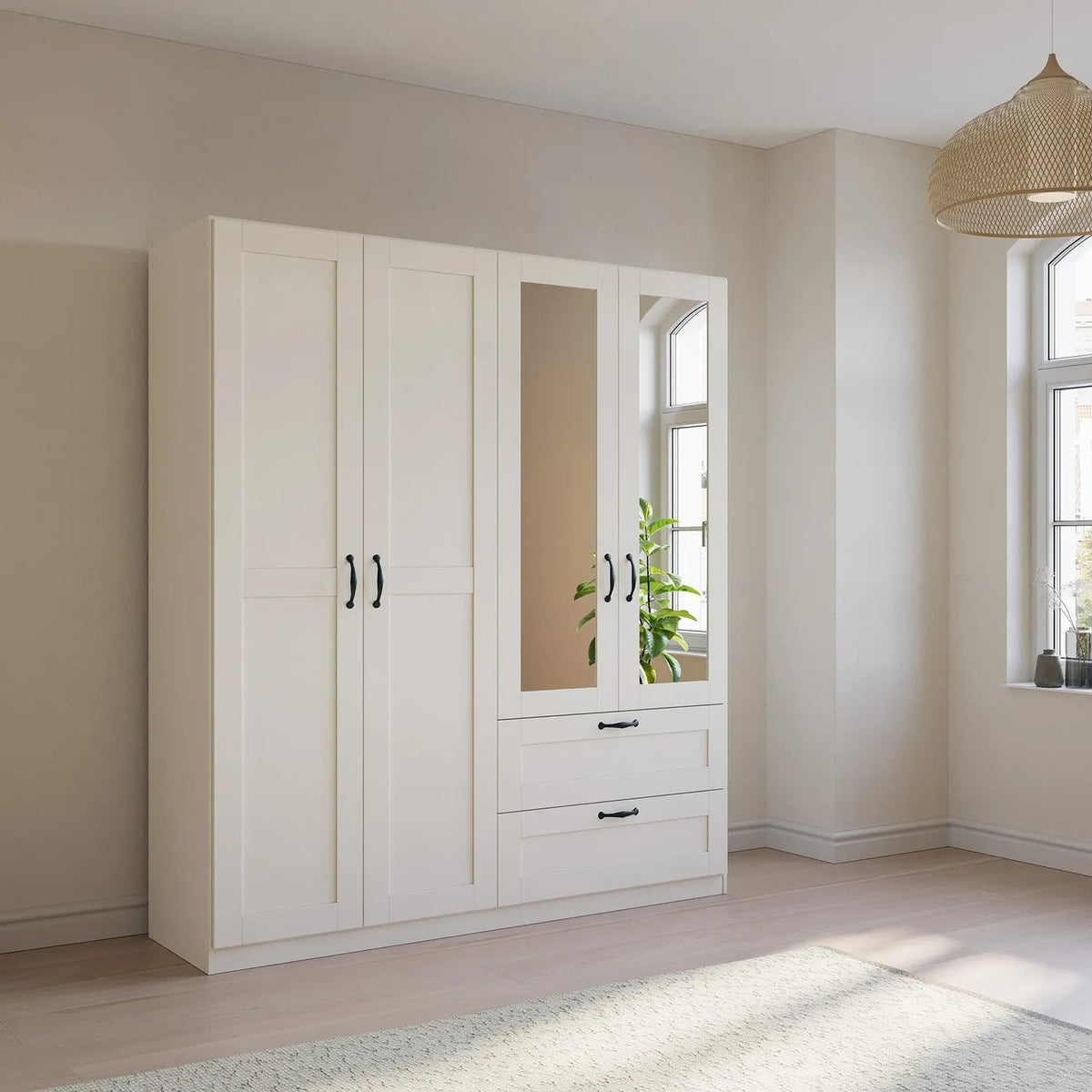 Rauch Cottage 181cm White 4 Door Wardrobe with Drawers – Laura Ashley