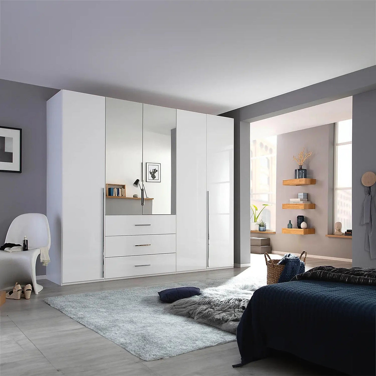 Rauch Montclar White High Gloss 5 Door Wardrobe with Drawers – Laura Ashley