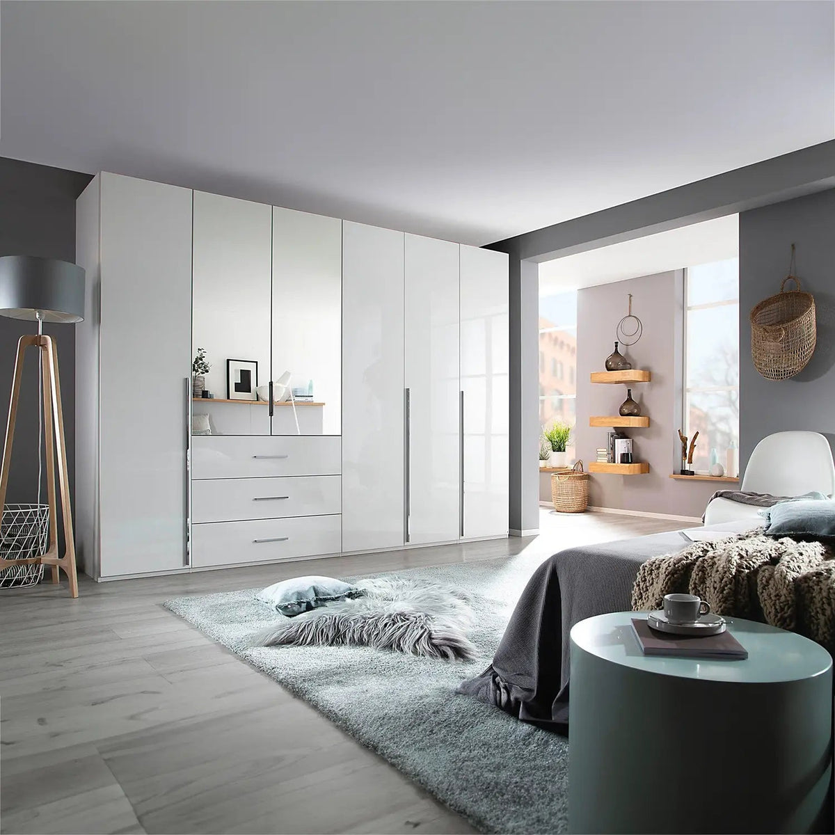 Rauch Montclar White High Gloss 6 Door Wardrobe with Drawers – Laura Ashley