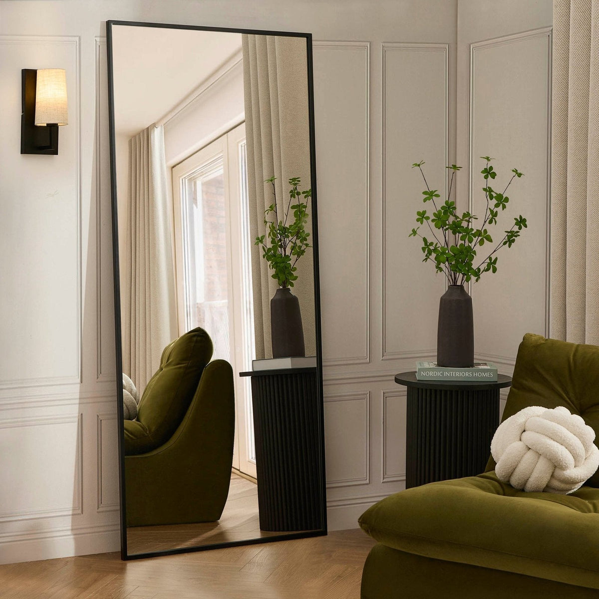 Rectangle Full Length Black & Feather Mirror - Black