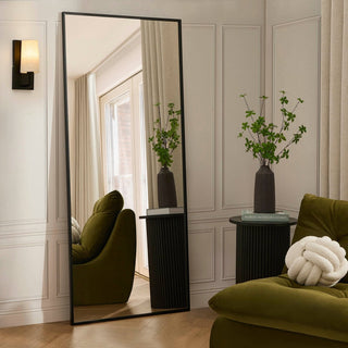 Rectangle Full Length Black & Feather Mirror - Black