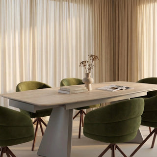 Renzo 6-10 Seat Rectangle Extendable Dining Table Laura Ashley | Natural Travertine Effect Sintered Stone & Brown