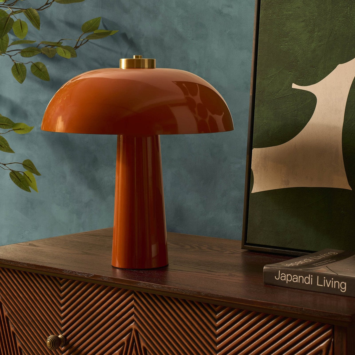 Retro Table Feather & Black Lamp - Orange